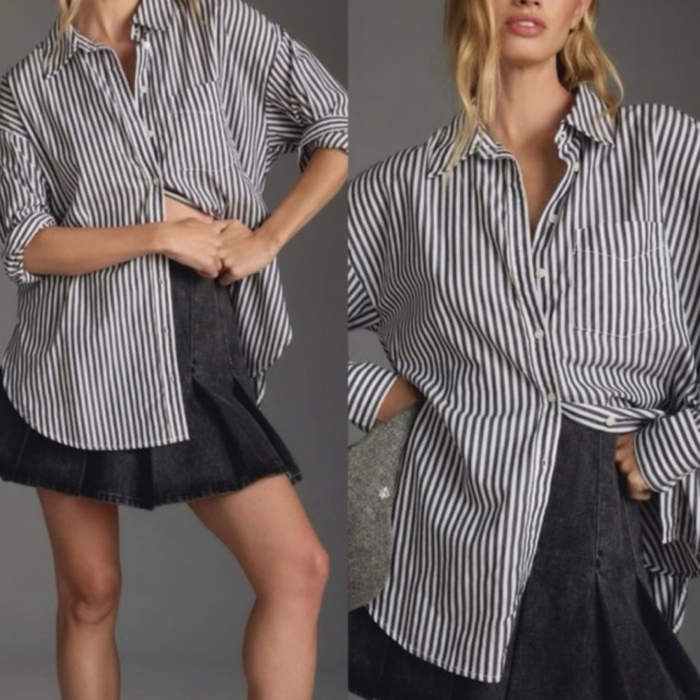 Anthropologie Black and White Striped Button-Up Shirt